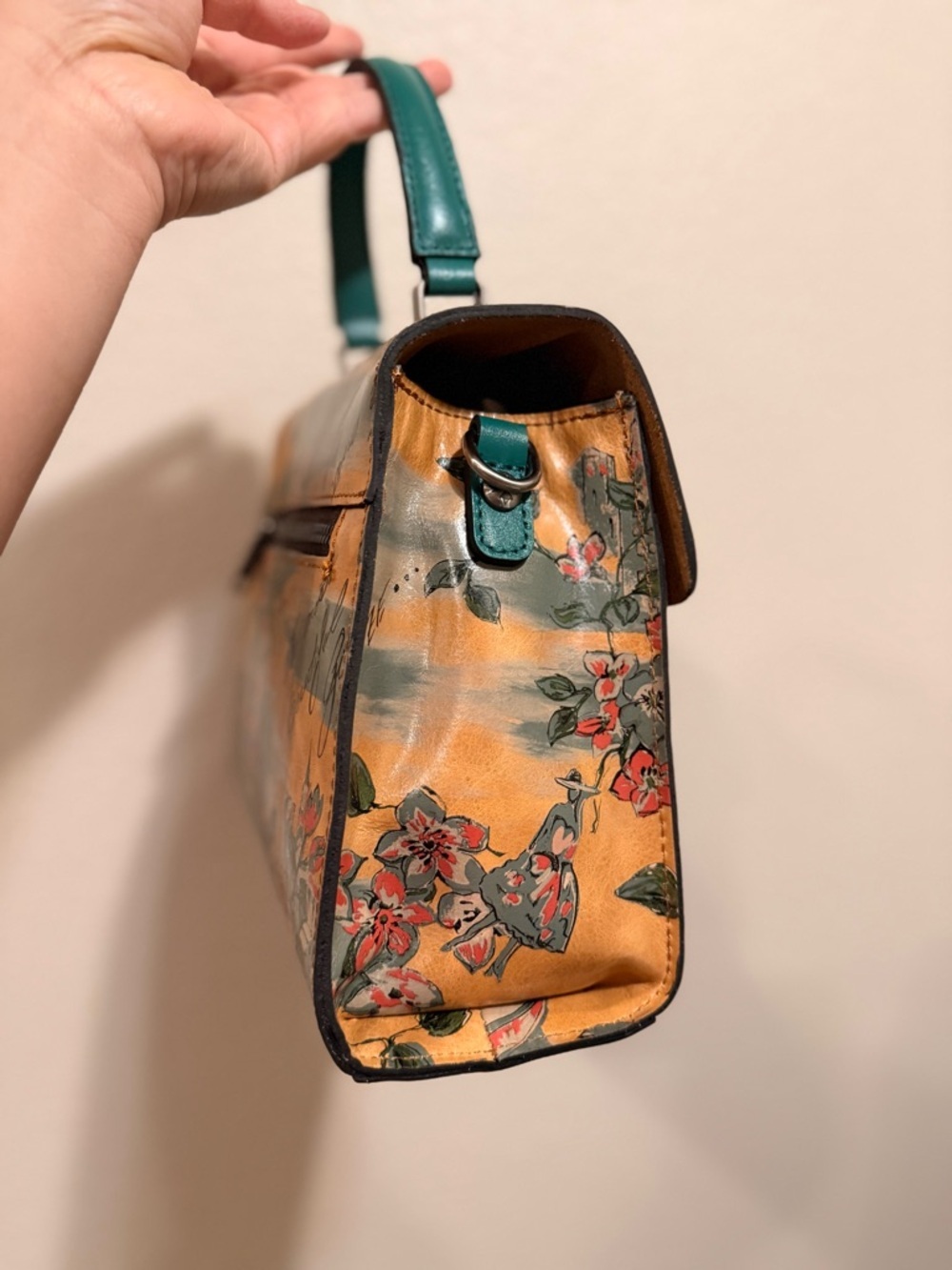 Patricia Nash Top-Handle Bag in Teal & Mustard with Detachable Strap - Picture 2 of 12